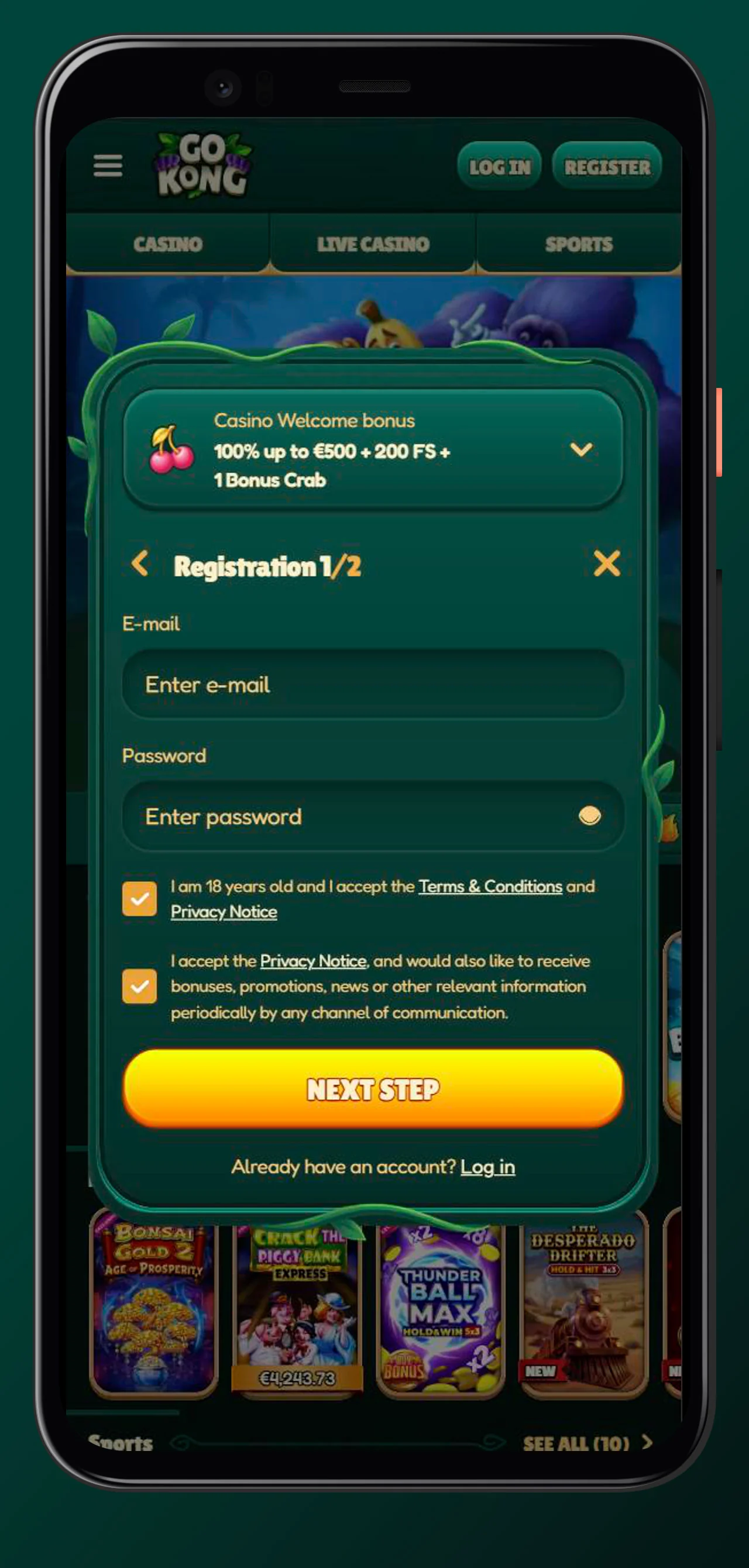 Mobile Registration and Login at GoKong